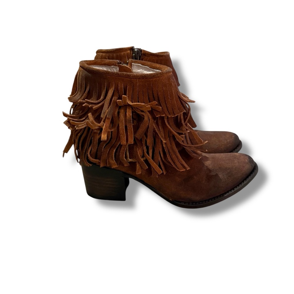Freebird Booties Women's Size 8 Brown Suede Fringe Western Heeled Belle Style